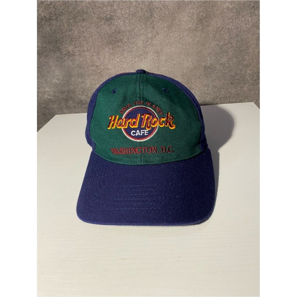 Vtg 90s Hard Rock Cafe Washington DC Snapback Hat Colorblock Save The Planet